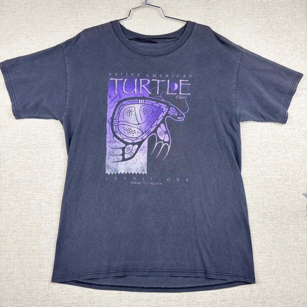 Vintage Authentic Tribal Apparel Native American Turtle Clan T-Shirt Black XL